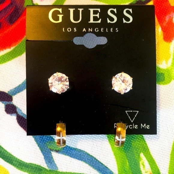 Brand New Guess Rhinestone Stud Gold Tone Cuff & Colorful Gemstone Drop Earrings - Picture 6 of 9
